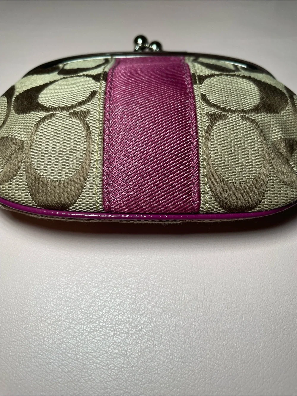 Y2K COACH Jacquard Kisslock Signature Coin‎ Purse Brown/Purple